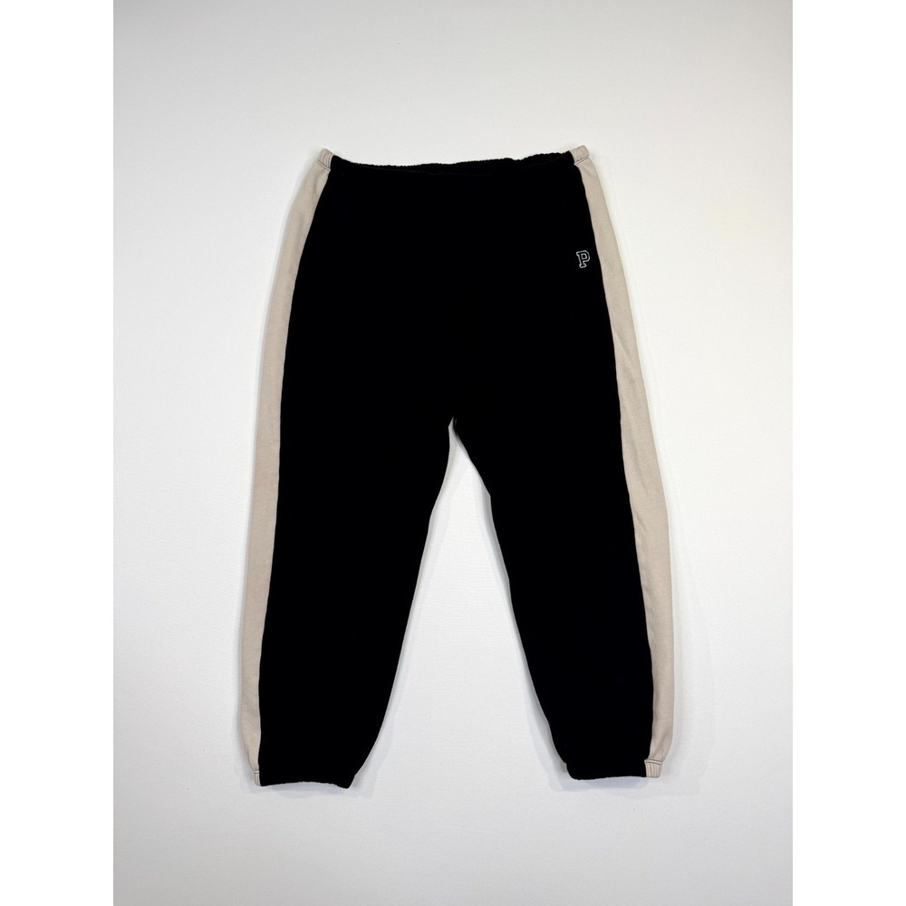 Victoria's Secret PINK Sweatpants Womens Large Black Cream Side Stripe‎ Jogger